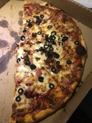 Pizza showing burnt edges.