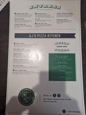 Menu /pizza menu