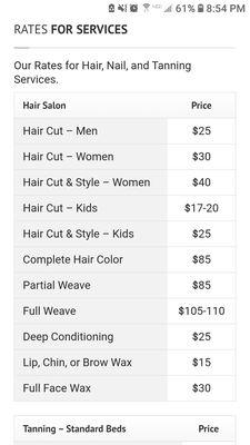 Pricing on website