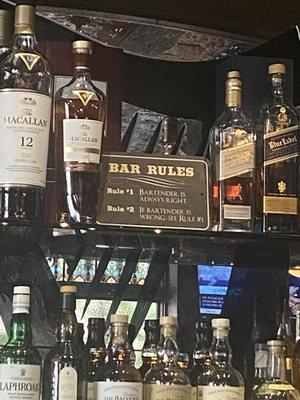 Bar is well stocked with whiskeys & scotches.