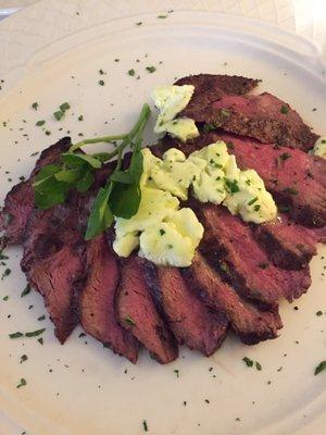 Piedmontese hangar steak with herbs butter.