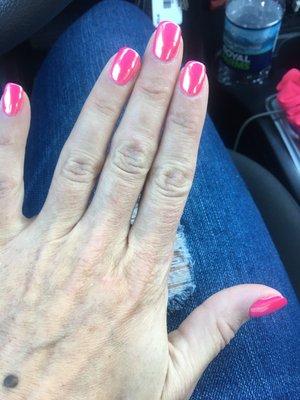 Chrome over pink nail polish!!! I love it ! I loved how nice the women were who worked there. I'll be back!