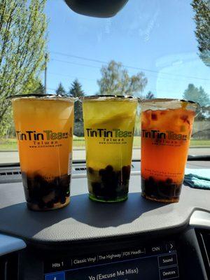 Grapefruit Green Tea, Kiwi Green Tea with Lemon, and Tropical Fruit Green Tea