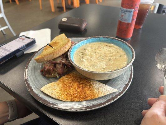 Ruben with chipotle seafood soup