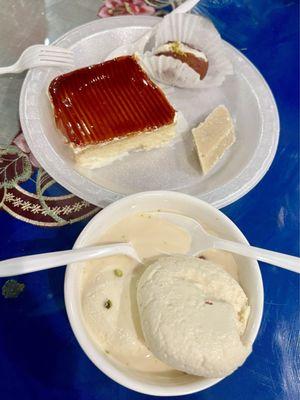 2 Pieces Rasmalai, tres leches, barfi, gulab jamun