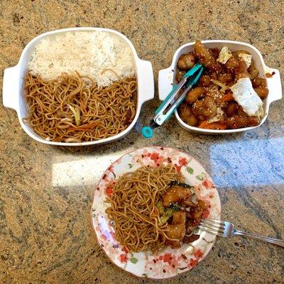 Sesame Chicken and Beef Lo Mein Lunch