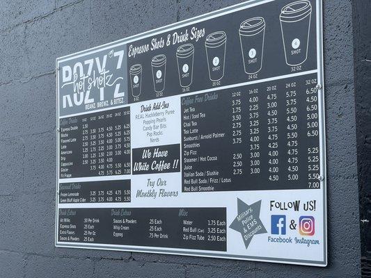 Rozy's off of Main in Deer Park, WA Menu as of 2/8/2022