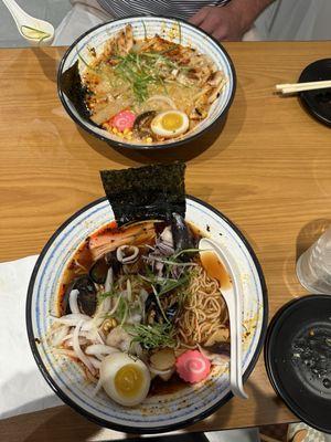 Spicy seafood ramen and spicy chicken paitan ramen