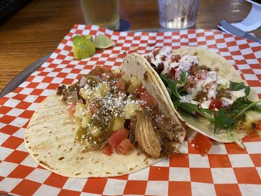 Carnitas & spicy shrimp tacos