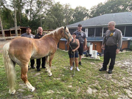 Moe, myself and Pasco Fire Department. My equine vet Cindy Daniels arrived within 10 minutes!