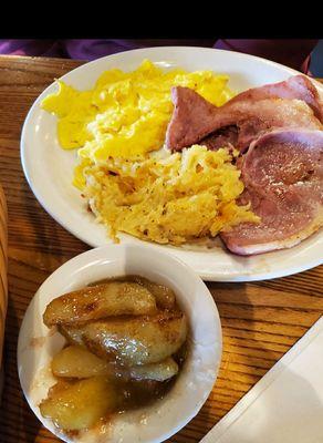 Ham, casserole, eggs and fried apples