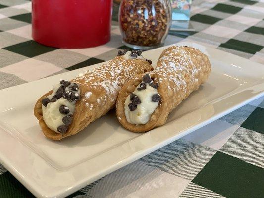 Two House-Made Cannoli, Fried Pastry Dough, Sweet Cream Filling, and Powdered Sugar