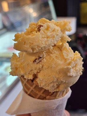 Waffle Cone with Butter Pecan Ice Cream.