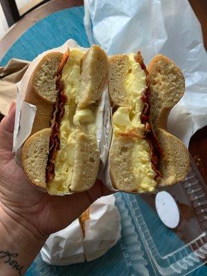 Bacon, egg and cheese on a bagel