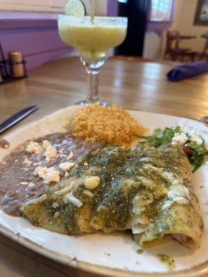 Chicken enchiladas and delicious mango margarita