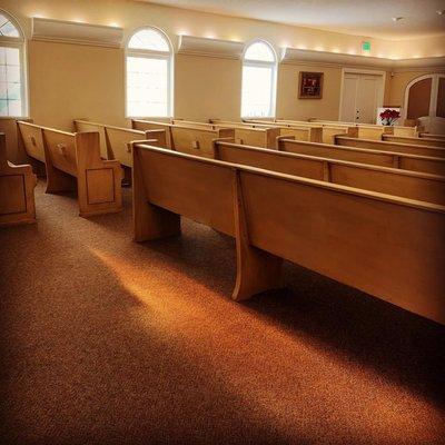 The beautiful light coming through our stained glass windows of our chapel.