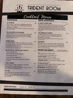 Current cocktail menu as of 2/2023