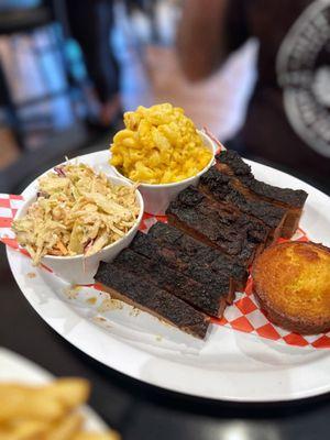 1 Meat Plate: Smoked Beef Brisket, Mac and Cheese, Coleslaw, Cornbread