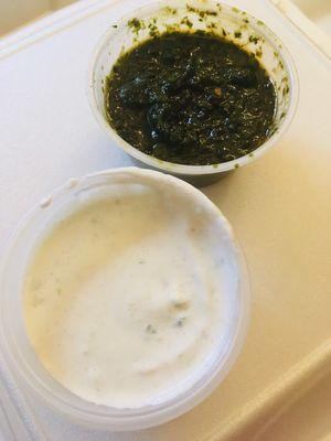 Spicy cilantro dipping sauce and tatsiki