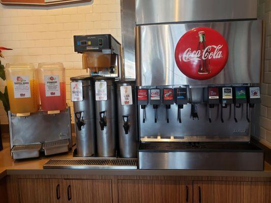 Different drinks soda, limeade, and tea