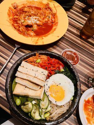 Chili rice gnocchi and tofu bibimbap