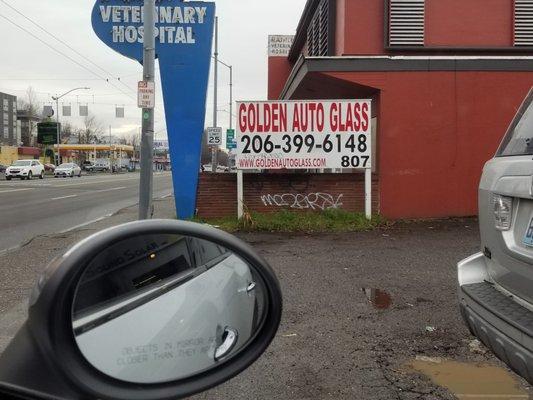 Tight parking adjacent to Veterinary Hospital.