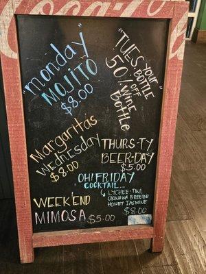 Weekly drink specials