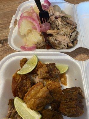 Chicharrón, yuca con pernil. Perfectly seasoned!