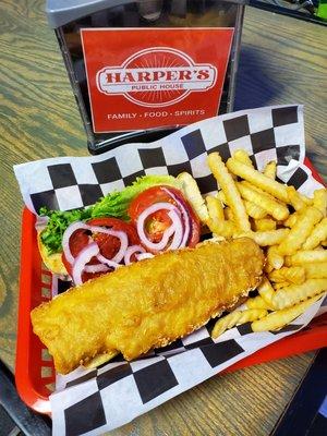 Fish sandwich with side of fries