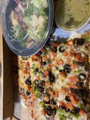 Gardener pizza and chopped Sicilian salad