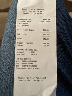 Copy of paid receipt that can not find any phone number to contact if the car was is broken.