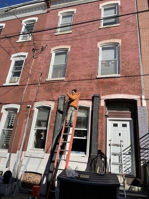 Starbolt installation for bowing walls. Waterproofing leaking basements.