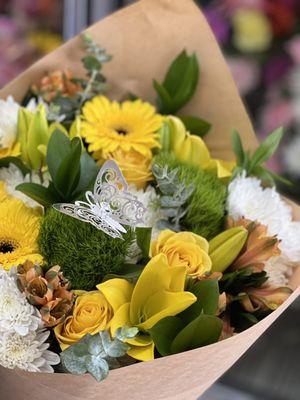 Graduation bouquet green yellow orange