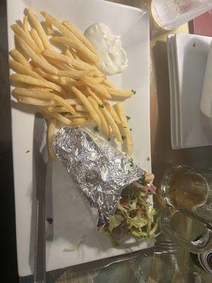 Gyro sandwich and fries