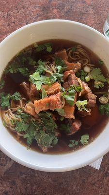 Crispy pork noodle soup