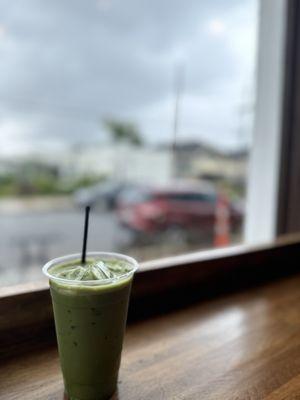 Iced Matcha Latte with Pistachio syrup