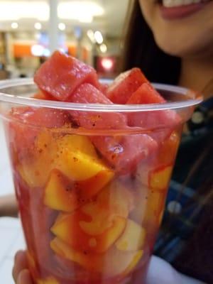 Mango and watermelon fruit cup, with all the juices and spices, refreshing!