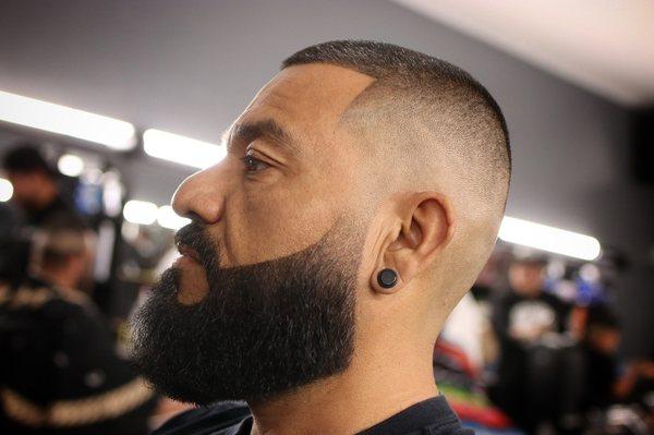 High fade with beard line up