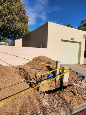 Our HOA neighbor put a RIP cardboard sign in the unprotected trench as a remark about their impatience of dealing with our distrous project.