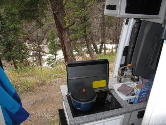 Cooking dinner above Lamar River.