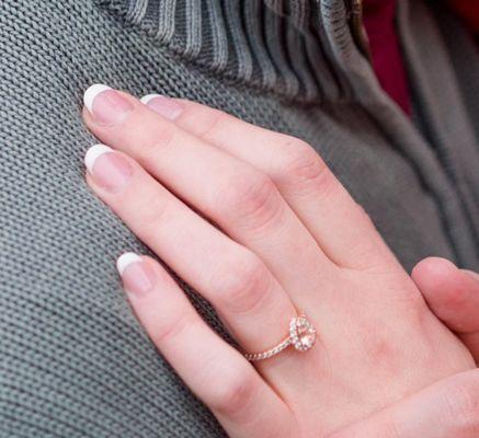 Engagement photo nails - natural looking fake nails with an oval french tip.