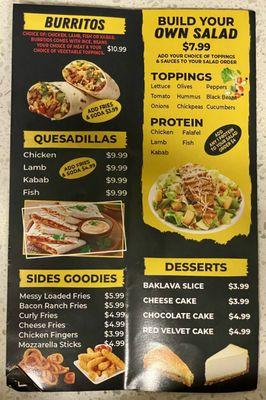 Back of takeout menu