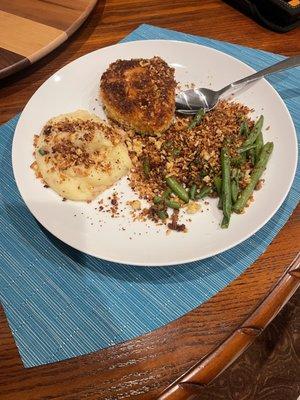 Pork chop Milanese with green beans and loaded mashed potatoes