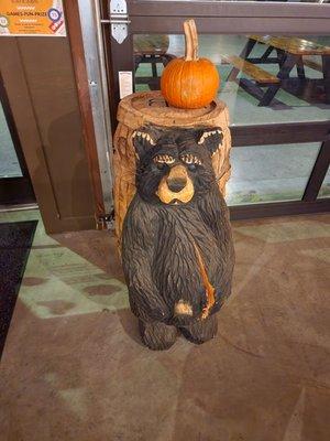 What's in this photo? Why, it's a wooden bear at the Wooden Bear!