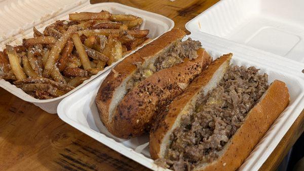 Prime beef Cheese steak and truffle fries