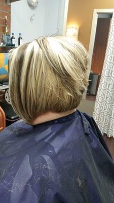 Cute bob haircut with a beautiful dimensional color