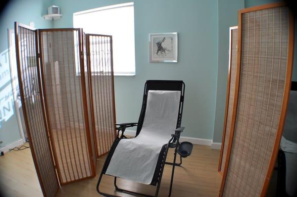 Acupuncture treatments are either given on this amazingly comfortable reclining chair or on a massage table