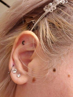 3rd lobe and flat ear cartilage piercing