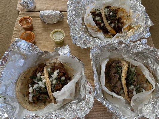 Called in our pickup order for trumpo (top right), lengua (bottom right), and tripa (bottom left)... So GOOD!