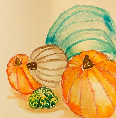 Still life watercolor pumpkins